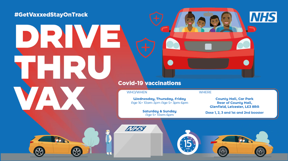 Quick, easy, convenient. Get the Covid vaccine from the comfort of your car, at Leicester's drive-thru vaccine centre in Glenfield. Full details at: bit.ly/LLRVacBook #GetVaxxedStayOnTrack