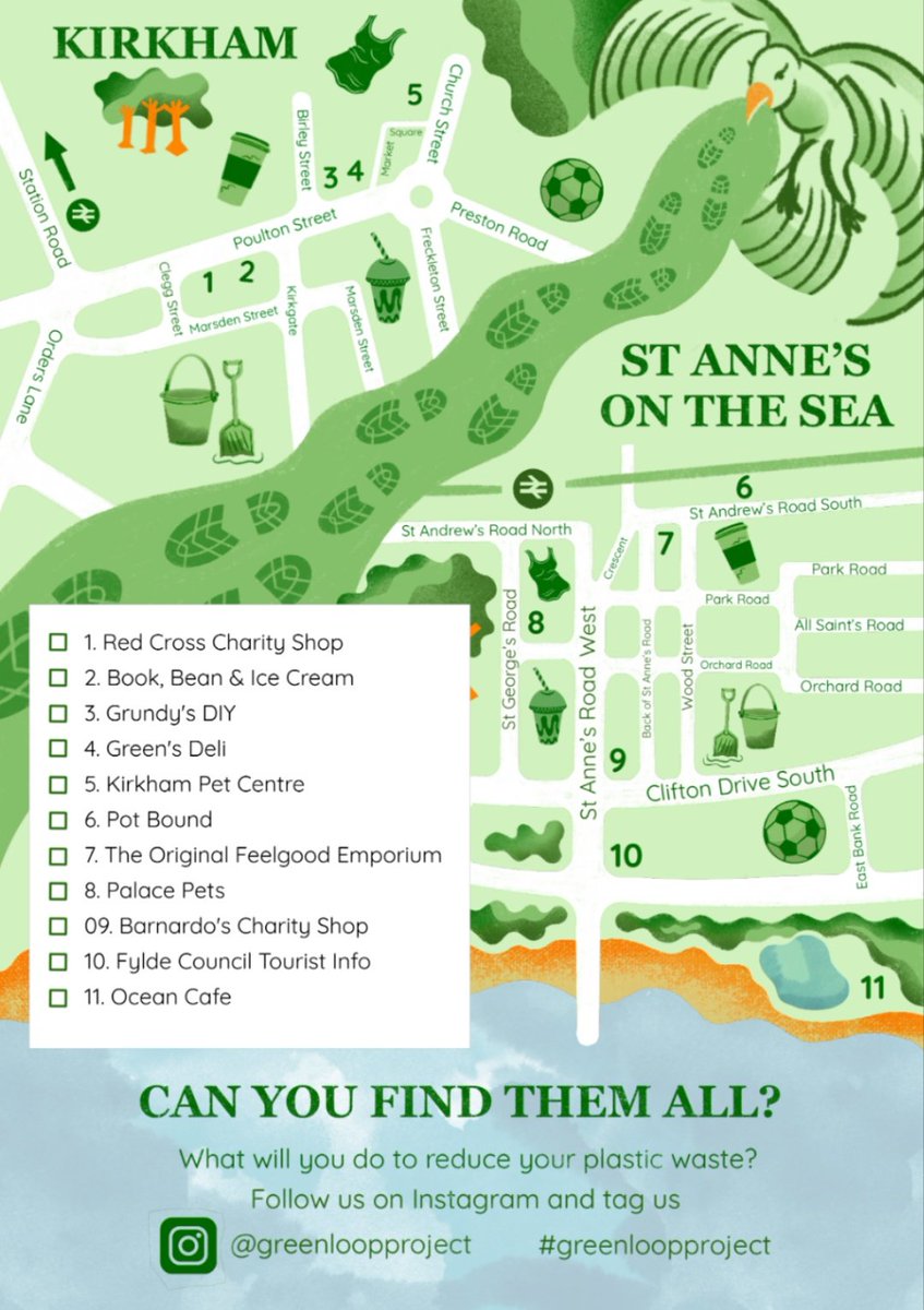 Delivered #greenloopproject #arttrail #map #flyers by @gertiesoybean to all #locations. My #mixedmedia #sculptures on display until end of July. Can you find them all? Thanks @fyldecouncil & @ace_national for #artistcommission. #artinwindows #environmentalart #Kirkham #StAnnes