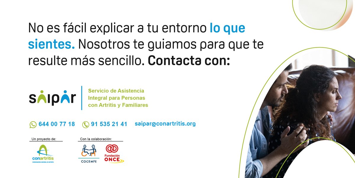 ConArtritis's tweet photo. Es fundamental que las personas de nuestro entorno nos comprendan para que puedan ayudarnos, pero no es fácil expresar cómo nos sentimos 😶

Desde nuestro #SAIPAR podemos asesorarte para mejorar esta comunicación 

📲 644 00 77 18 (también whatsapp)
📧 saipar@conartritis.org https://t.co/V1sn0sMaq2