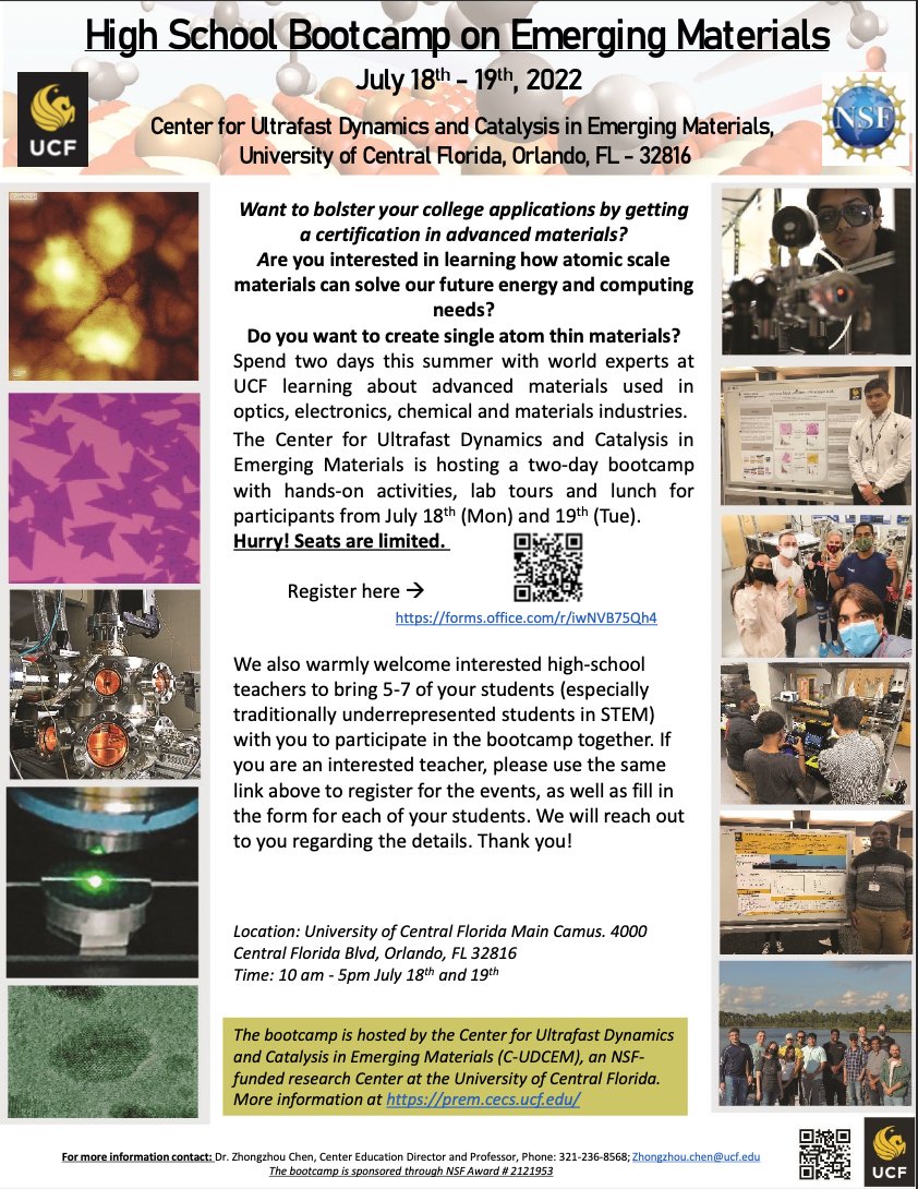 ICYMI: <a href="/UCF/">UCF</a> is offering a HS bootcamp on emerging materials in a few weeks! In partnership with #UCFiSTEM, <a href="/cudcemUCF/">CUDCEM_UCF</a> helping to improve exposure to and knowledge of materials science in Central Florida. I encourage you to apply!