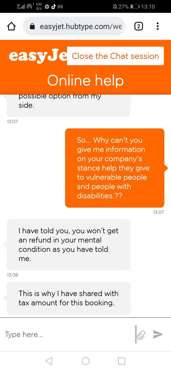 Merlinpsytrance's tweet image. @easyJet @ukmentalhealth @BipolarUK @_ukmentalhealth @CitizensAdvice
easyJet Mentalhealth.gov 😧
No support from easy jet with mental health problems 
So do easyJet not help or allow people with disabilities to have support at the airports?
Read this on line help chat😡