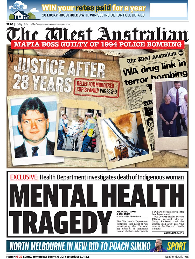 westaustralian's tweet photo. The front page of Friday's The West Australian. https://t.co/OAi3LJk5zY