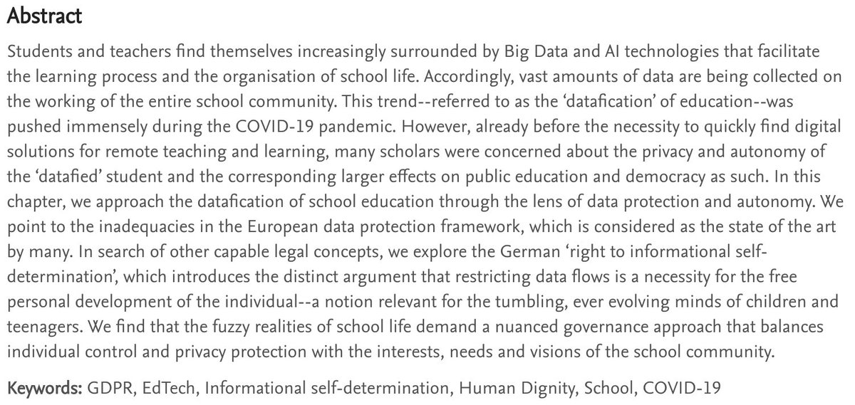 OskarGstrein's tweet image. Governing the ‘datafied’ #school: Bridging the divergence between universal education and student autonomy - 🆕 pre-print out with the amazingly talented @theresa_henne👇 #COVID19 #privacy #GDPR #edtech papers.ssrn.com/sol3/papers.cf…