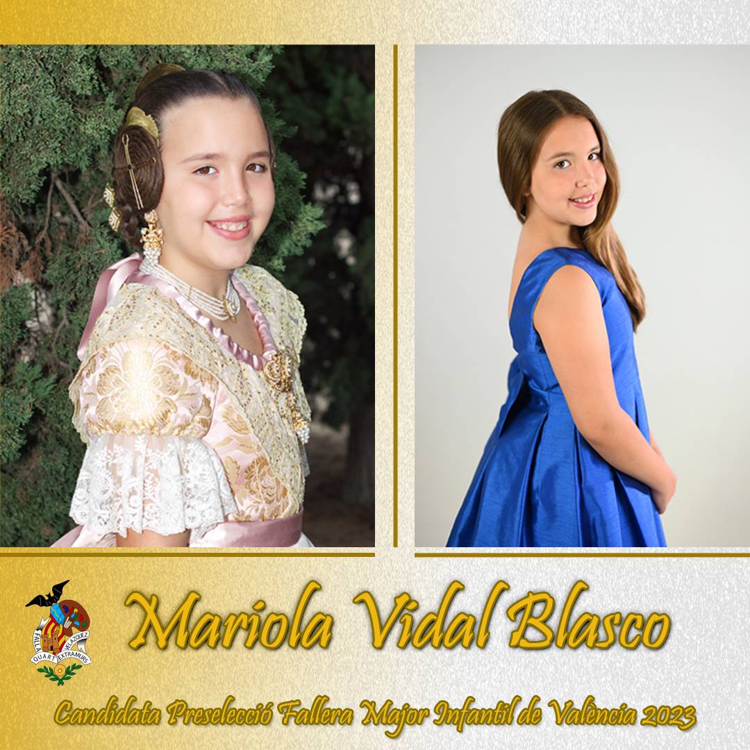 FallaQuartExVel's tweet photo. El pròxim 17 de juliol als Jardins del Palau tindrem una excel·lent representació en la Preselecció a Corts d'Honor de les Falleres Majors de València.

Mariola Vidal Blasco i Lydia Giménez Milara, la vostra comissió està tremendament orgullosa de vosaltres. https://t.co/zq5Ny09fwX