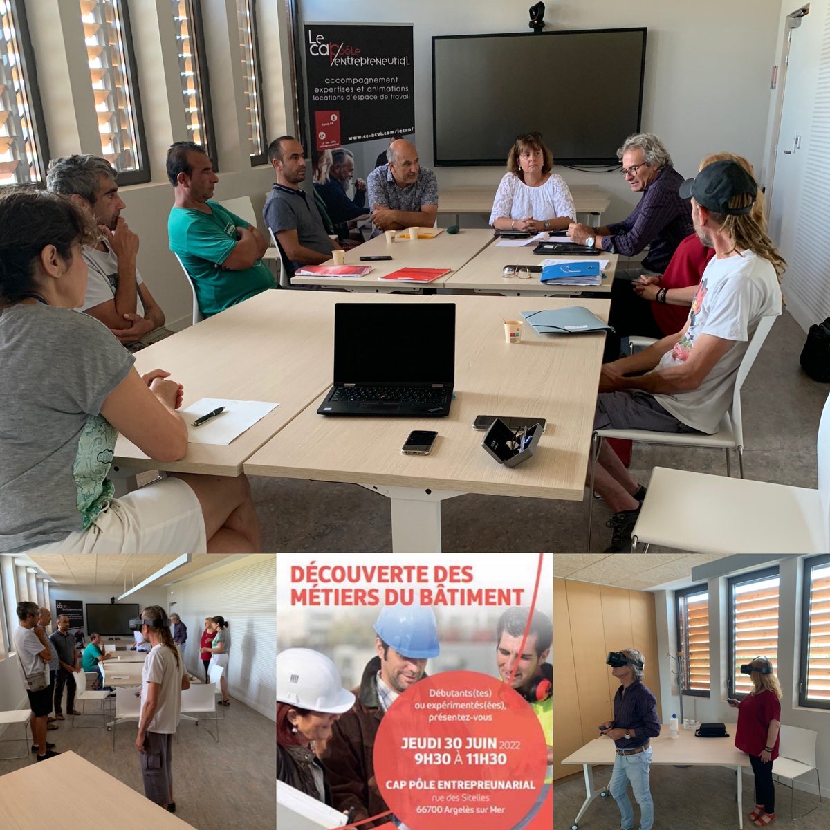 christophe_pe's tweet photo. #argeles organise depuis 9h ce matin avec le service entreprise du pôle emploi d’Argeles un temps d’échange pour découvrir le secteur du bâtiment avec nos demandeurs d’emploi. Merci au Greta et aux employeurs pour leur présence.
#réalitévirtuelle #poleemploiargeles #tousmobilisés https://t.co/0vllPVx9N4