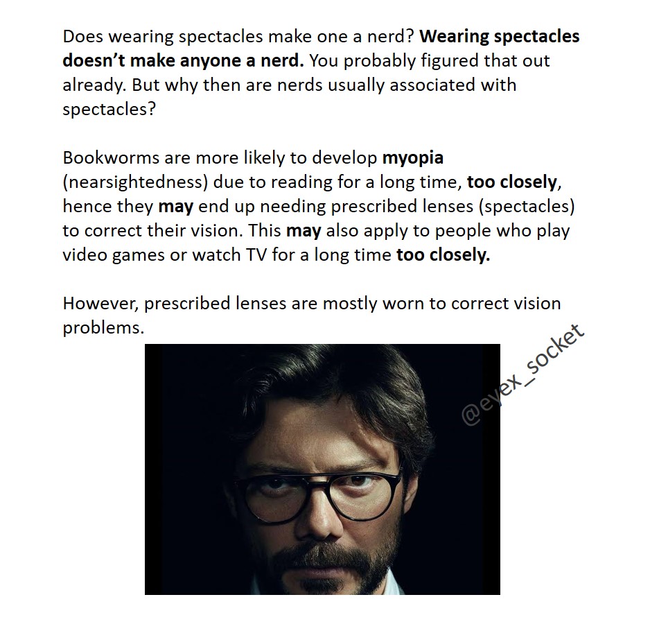eyex_socket's tweet photo. Nerds wear spectacles. Why? 🤔🤷🏿‍♂️
#eyexsocket #eyehealth #healthinfo #optometry #vision #sight #facts https://t.co/FgI97g5agm