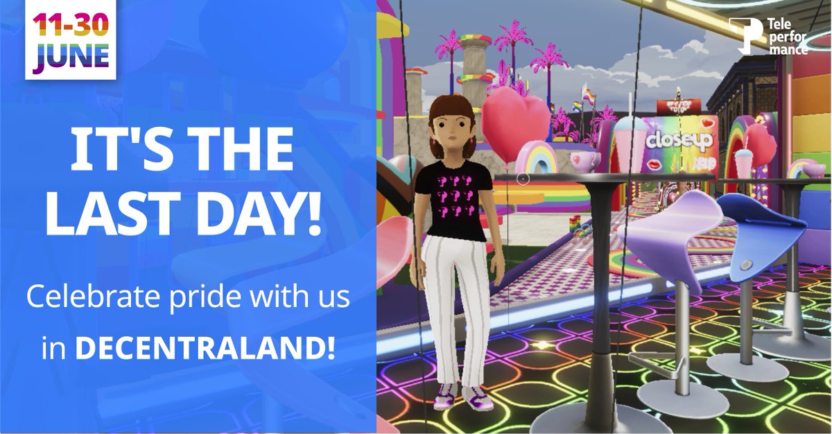 wearetpgroup's tweet photo. Today is the last day of Pride celebration in @decentraland! Check out our TP Shuttle in the Parade and visit our recruitment booth. Grab some FREE NFTs wearables! Join here: https://t.co/gWey6Gfsfe
#PrideMonth #DiversityMatters #TPPride #BeyondLabels https://t.co/ivtE2phSX5