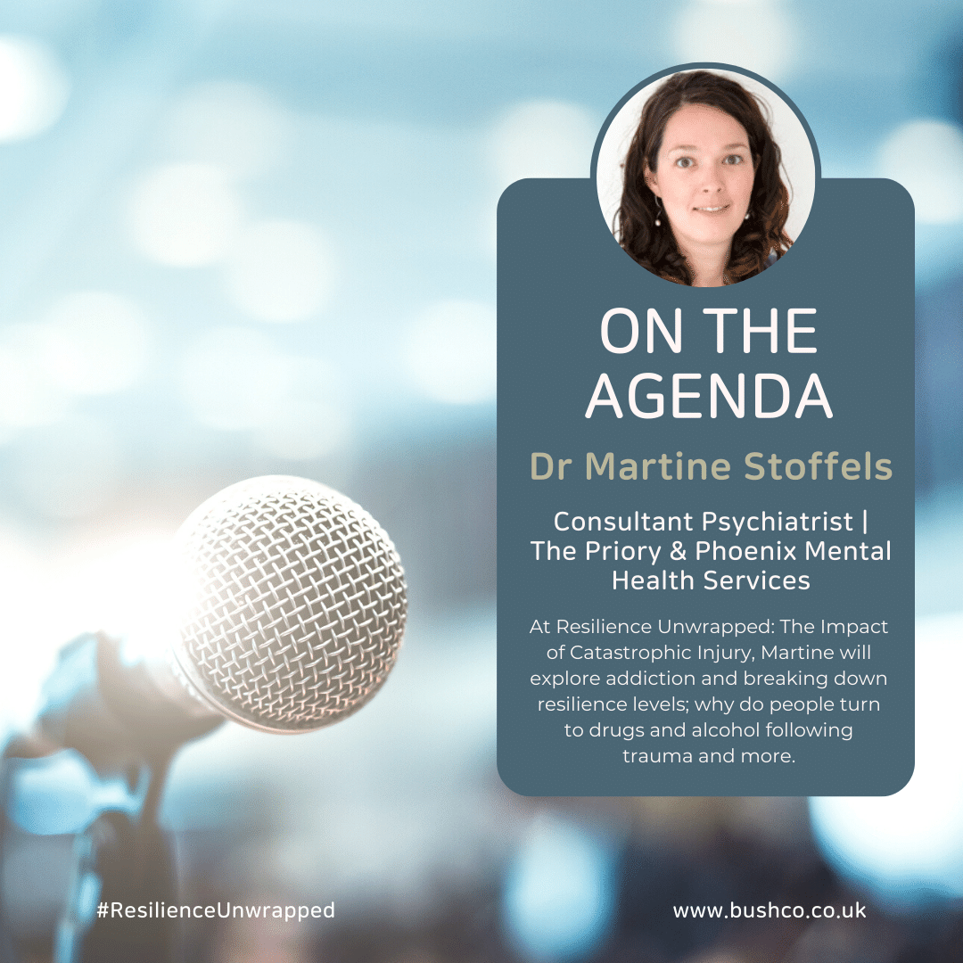 Bush_Company's tweet photo. One week to go! On the agenda at ‘Resilience Unwrapped: The impact of Catastrophic Injury’ is Dr Martine Stoffels, @PrioryGroup and Phoenix Mental Health Services presenting ‘Addiction – Breaking down resilience’. #ResilienceUnwrapped #BushCoConference https://t.co/l45B7syOqZ
