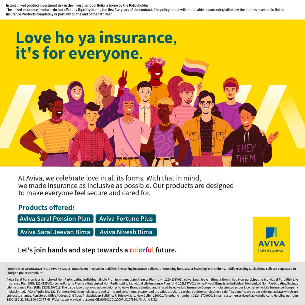 AvivaIndia's tweet image. We hear you, see you, and want to celebrate you! Our Insurance products are designed for all your different needs; because we at Aviva India, believe that insurance and love are for all! 
#StandWithPride #StandForLove #LoveAndInsuranceForAll