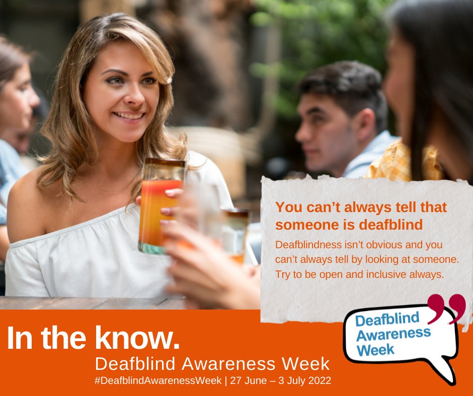 DeafblindUK's tweet photo. How can you tell when a person is deafblind? 
The answer is… you can’t! Deafblindness isn’t obvious, so you can’t always tell when a person may have sight and hearing loss. 
#DeafblindAwarenessWeek https://t.co/tkOWgHNVvT