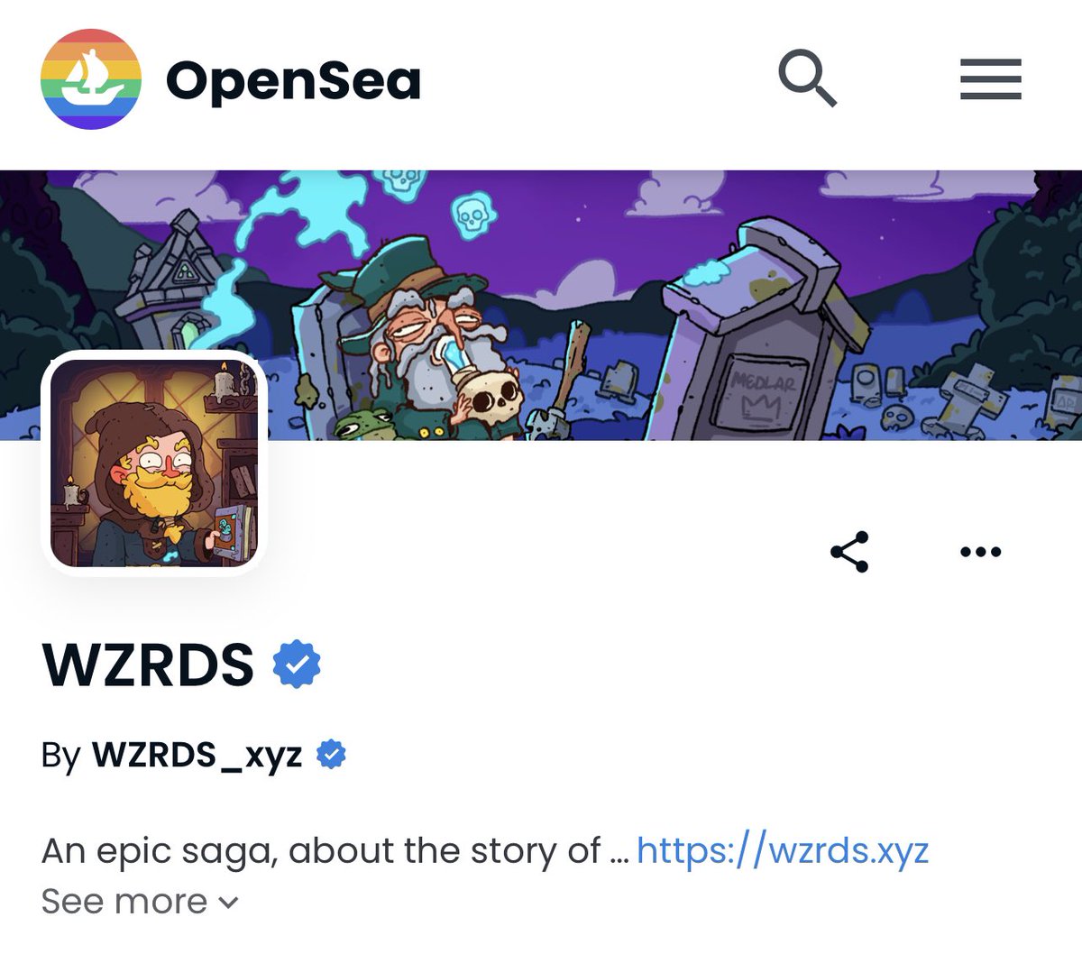 WZRDSxyz's tweet image. WZRDS, we are a verified collection on OS, anything that’s not verified is a scam. Don’t fall into the trickery 🧙‍♂️