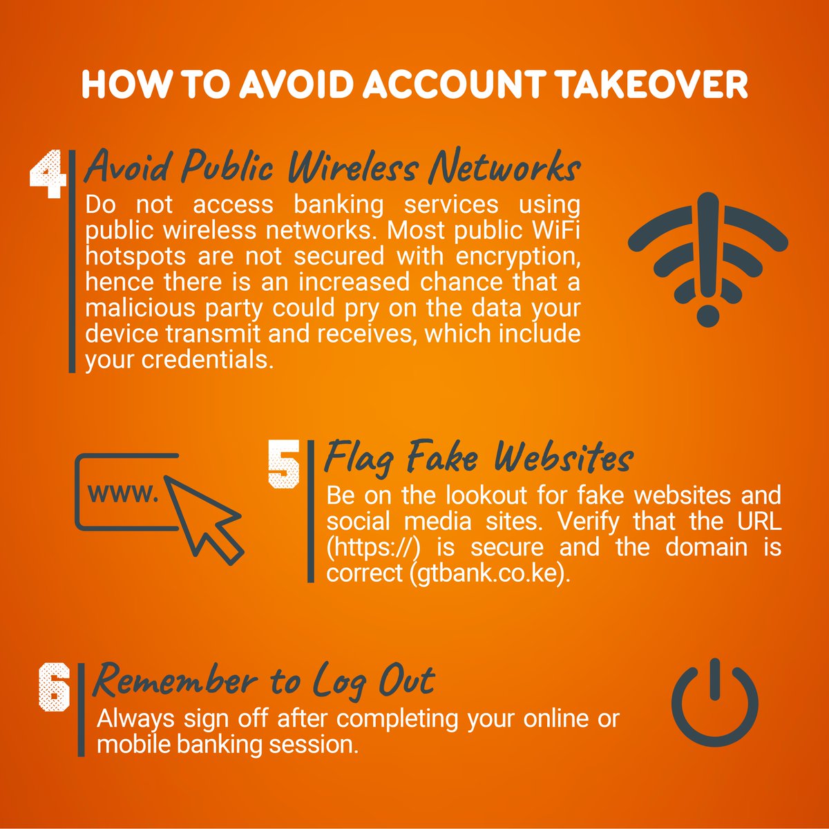 gtbankke's tweet photo. In this digital age, fraudsters have come up with tactics of committing fraud through account takeover attacks. We've put together a list of security measures that you can implement to keep your account safe.
#CyberSecurity #SafeInternetBanking #GTBankCares https://t.co/3QN9oxwyzP