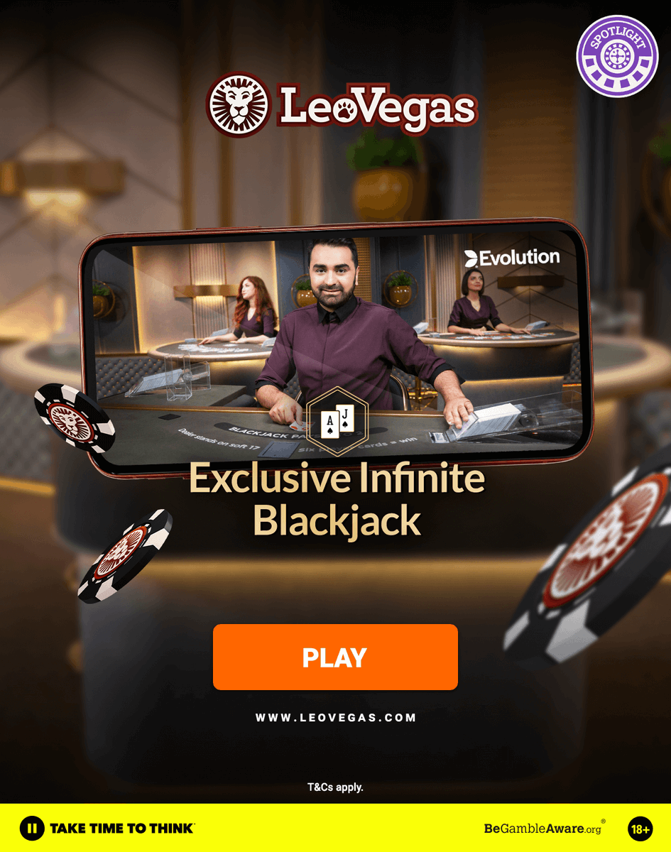Our LeoVegas Live Casino Spotlight Game is Exclusive Infinite Blackjack &#128081;&#129409;

&#128242; 

Let us know your favourite Live Casino game &#128071;

18+