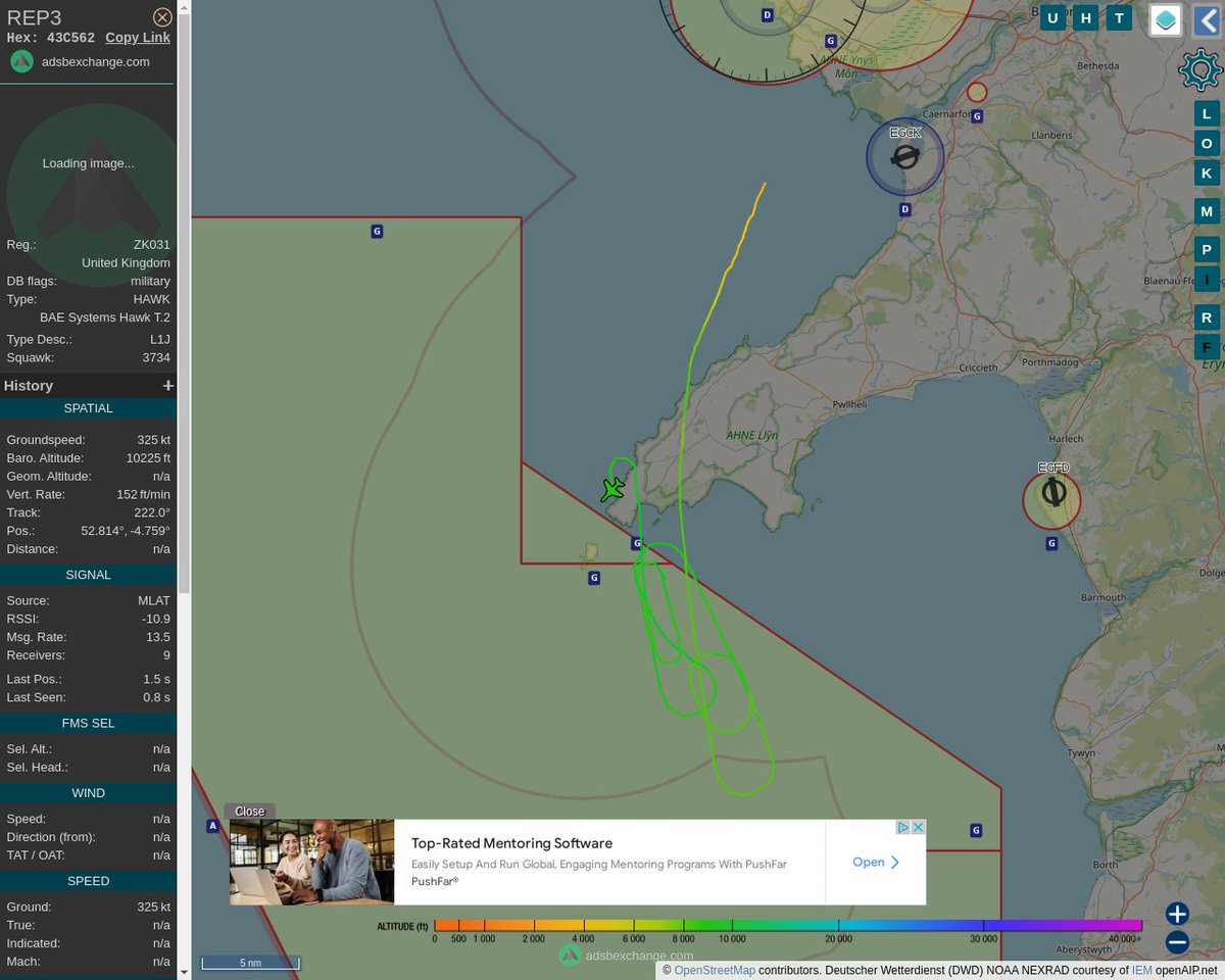Radar_Assistant's tweet image. MULTI ADSBX MANOEUVRING ALERT : At time Thu Jun 30 09:17:14 2022 #REP3     was likely to be manoeuvring at FL102 26nm from CAE Caernarfon_NDB_GB
 near Cymru / Wales, United Kingdom #AvGeek #ADSB globe.adsbexchange.com/?icao=43C562&amp;amp;z…