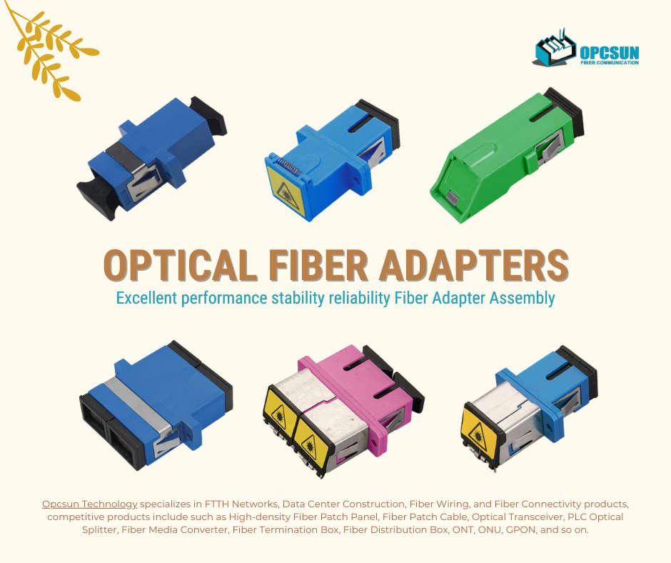 OpcsunTech's tweet image. Fiber Adapter is widely used in Optical Distribution Frames, Fiber Patch Panels, Fiber Termination Boxes, Fiber Cabinet, Communication Equipment, Instruments, etc., with excellent performance, stability, and reliability.