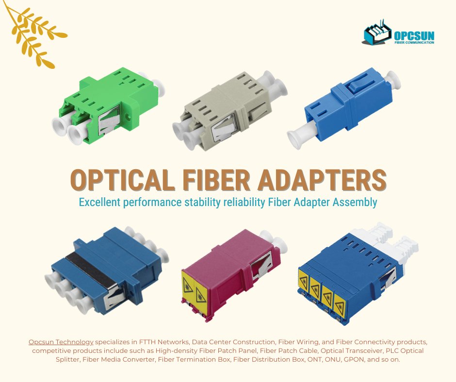OpcsunTech's tweet image. Fiber Adapter is widely used in Optical Distribution Frames, Fiber Patch Panels, Fiber Termination Boxes, Fiber Cabinet, Communication Equipment, Instruments, etc., with excellent performance, stability, and reliability.