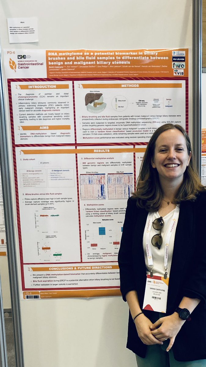 Presenting some of our DNA methylation data to diagnose cholangiocarcinoma @ESMOWorldGI. Come see me at poster PD-6 and/or attend the poster discussion session this afternoon! #CCA #DNAmethylation @JDekervel @LambrechtsDlab