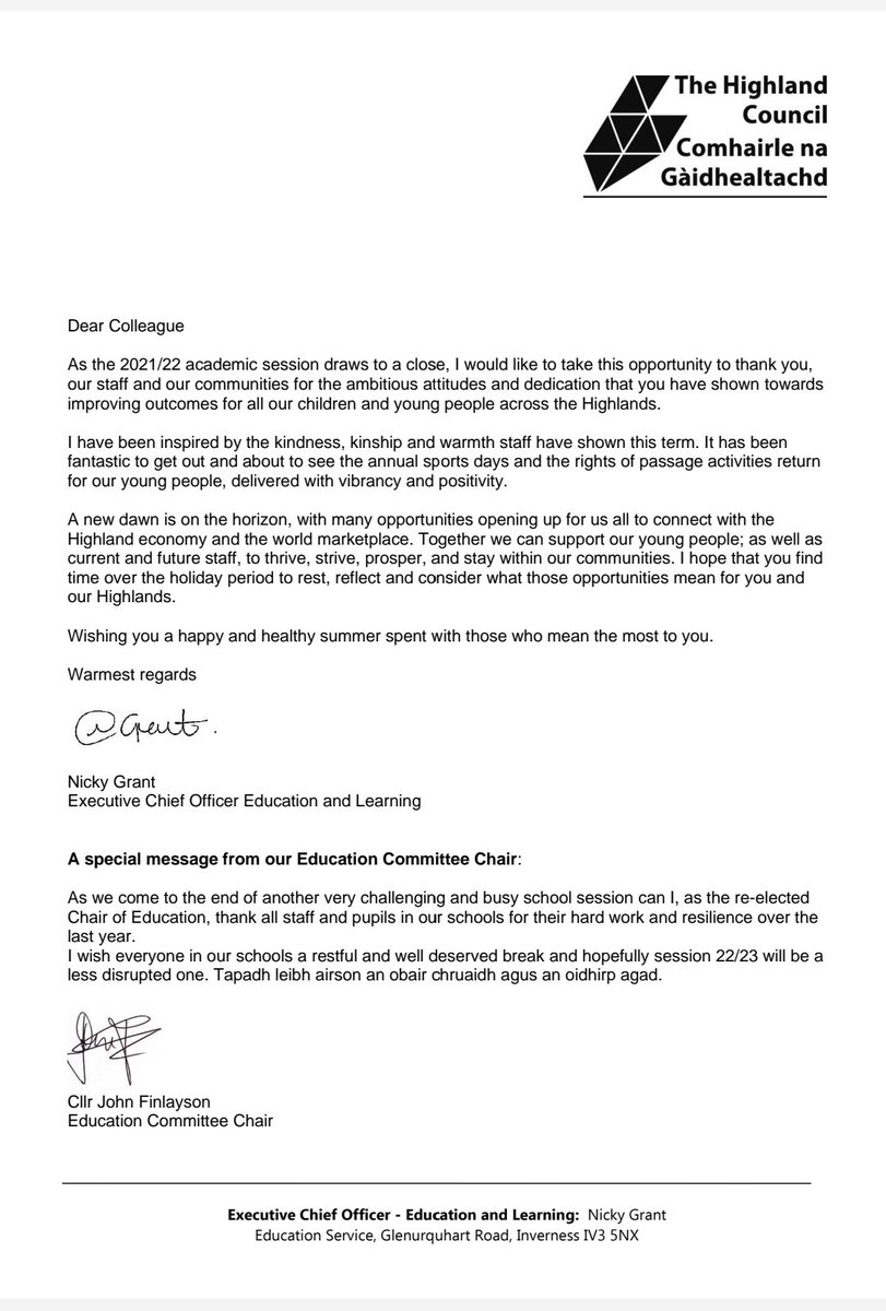 Lovely end of term letter from <a href="/NickyGrant10/">Nicky Grant</a> our Executive Chief Officer Education and Learning. <a href="/SchoolHolm/">Holm Primary School</a>