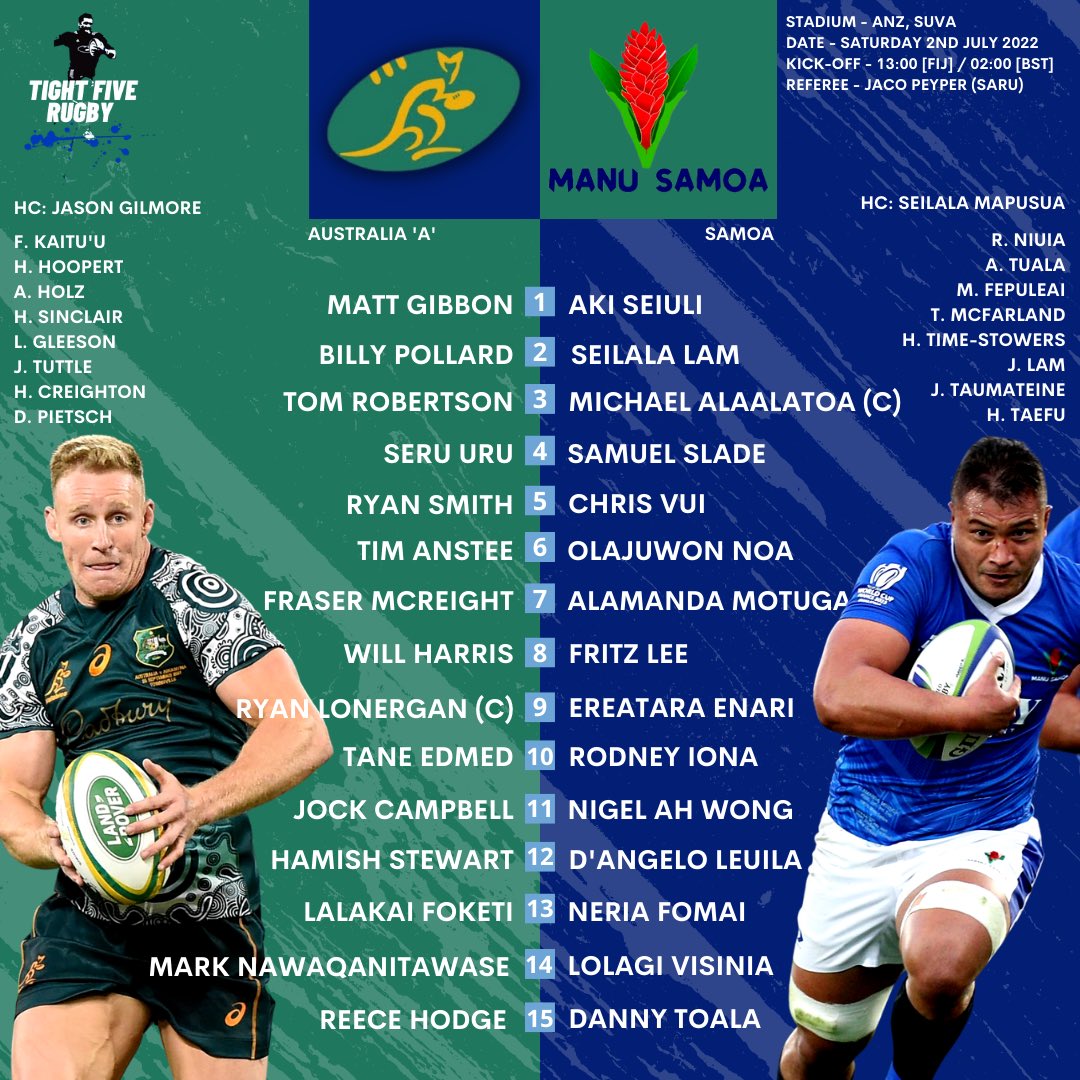 🇫🇯 🇹🇴 𝗣𝗔𝗖𝗜𝗙𝗜𝗖 𝗡𝗔𝗧𝗜𝗢𝗡𝗦 𝗖𝗨𝗣 🇦🇺 🇼🇸 

The Lineups for the First Round of the PNC in Suva ⬇️

Notable Inclusions ⤵️

🇹🇴 Charles Piutau, Malakai Fekitoa, Israel Folau 

🇫🇯 Albert Tuisue, Vinaya Habosi, Seta Tamanivalu

🇼🇸 Chris Vui, Theo McFarland

#PacificNationsCup