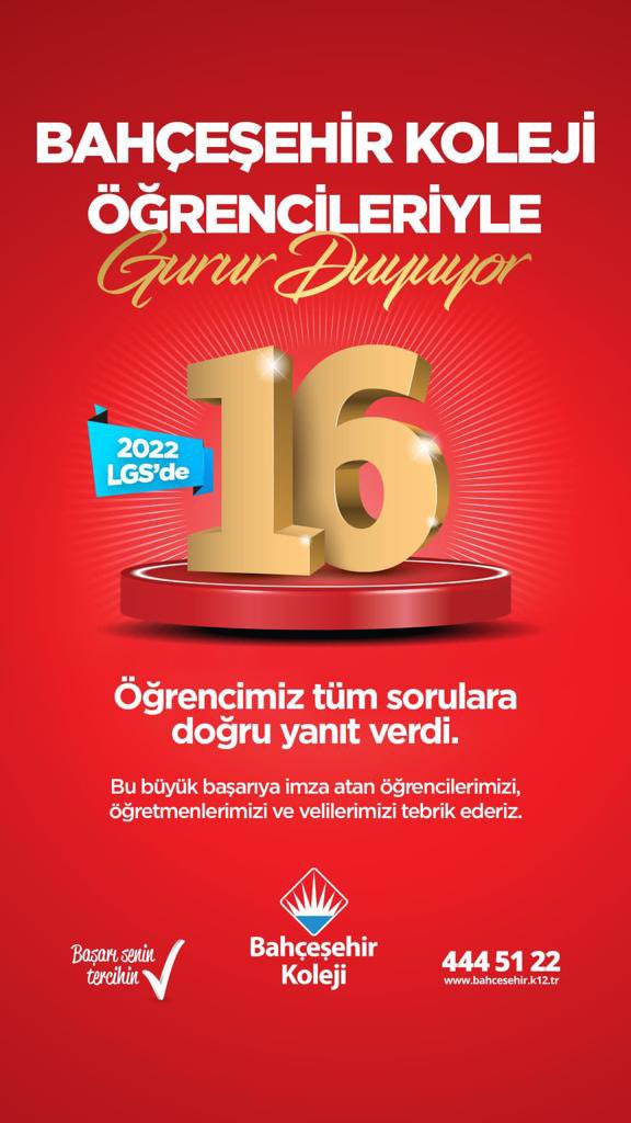 ❤️💙 Bahçeşehir Koleji Öğrencileriyle Gurur Duyuyor! 👏🏼

#lgs2022‘de 16 Birinci Bahçeşehir Kolejinden!

#bahçeşehirkoleji
#LgsdeZirvede
#TürkiyeninGururu