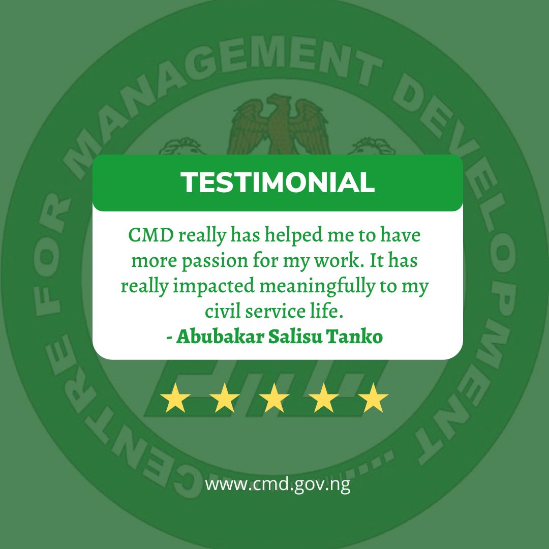 NigeriaCmd's tweet photo. The Centre for Management Development (CMD) remains one of the top ranking institutions in Nigeria that offers life changing and the best Management Development programmes, Capacity-building programmes, Leadership Trainings and lots more... #cmdnigeria #mandev #testimonial #june https://t.co/MauMDf0eVJ