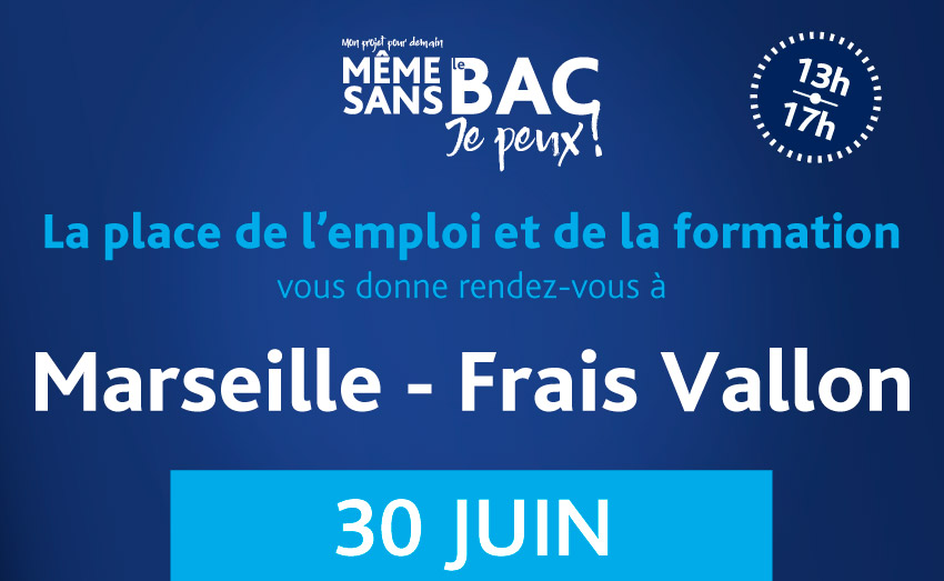 La Place de l'#emploi et de la #formation fait étape cet après-midi à Marseille - Frais Vallon. Au programme : conseils à l’emploi, découverte de métiers qui recrutent et jobdating. Plus d'infos 👉plmpl.fr/c/a9BuS #MêmeSansLeBac #PRIC