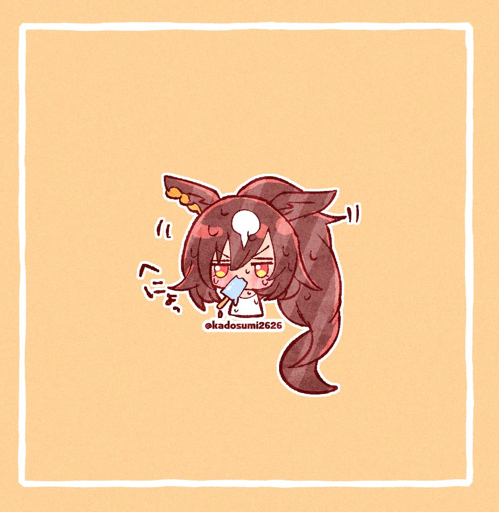 1girl solo animal ears horse ears brown hair sweat food  illustration images