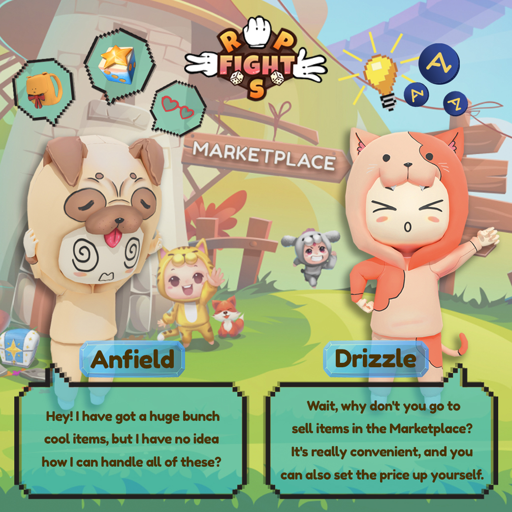 rpsfight's tweet photo. After finishing the rock-paper-scissors race match🎉, Anfield obtained a huge bunch of cool items. However, he was dazed because he had no idea how to handle ALLLL of these items he received. Therefore, he ended up sadly grumbling with his best friend Drizzle.

#RPSFight https://t.co/6o07Hv83x7