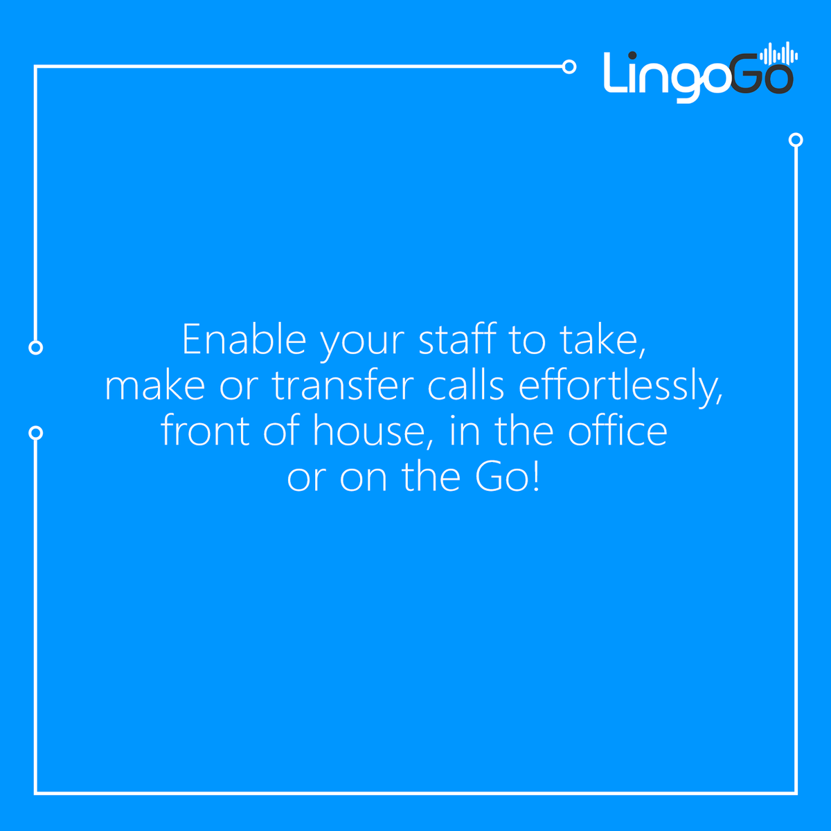 LingoGo is a secure, mobile-first #cloudbased phone, messaging &amp; #videoconferencing solution that enables staff to make, take or transfer calls across their mobile, desk &amp; softphone devices &amp; effortlessly communicate with customers &amp; colleagues, whether on premises or on the Go!