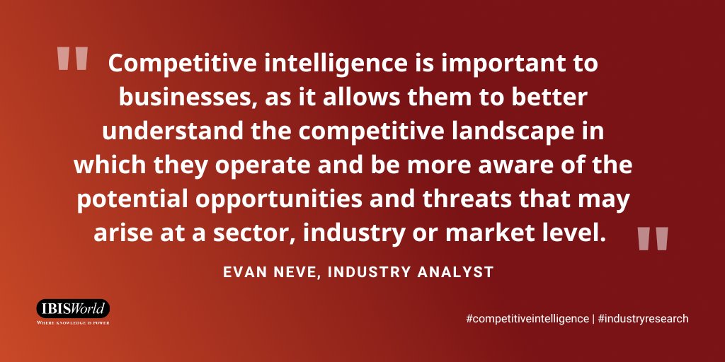ibisworlduk's tweet photo. #Competitiveintelligence is an important tool that can be used by businesses to help combat competitive threats and increase their sales. Find out more about how you can use IBISWorld’s #industry reports to analyse your #competitiors here: https://t.co/6PkX7rg1Vq https://t.co/5CnyeT6uAb