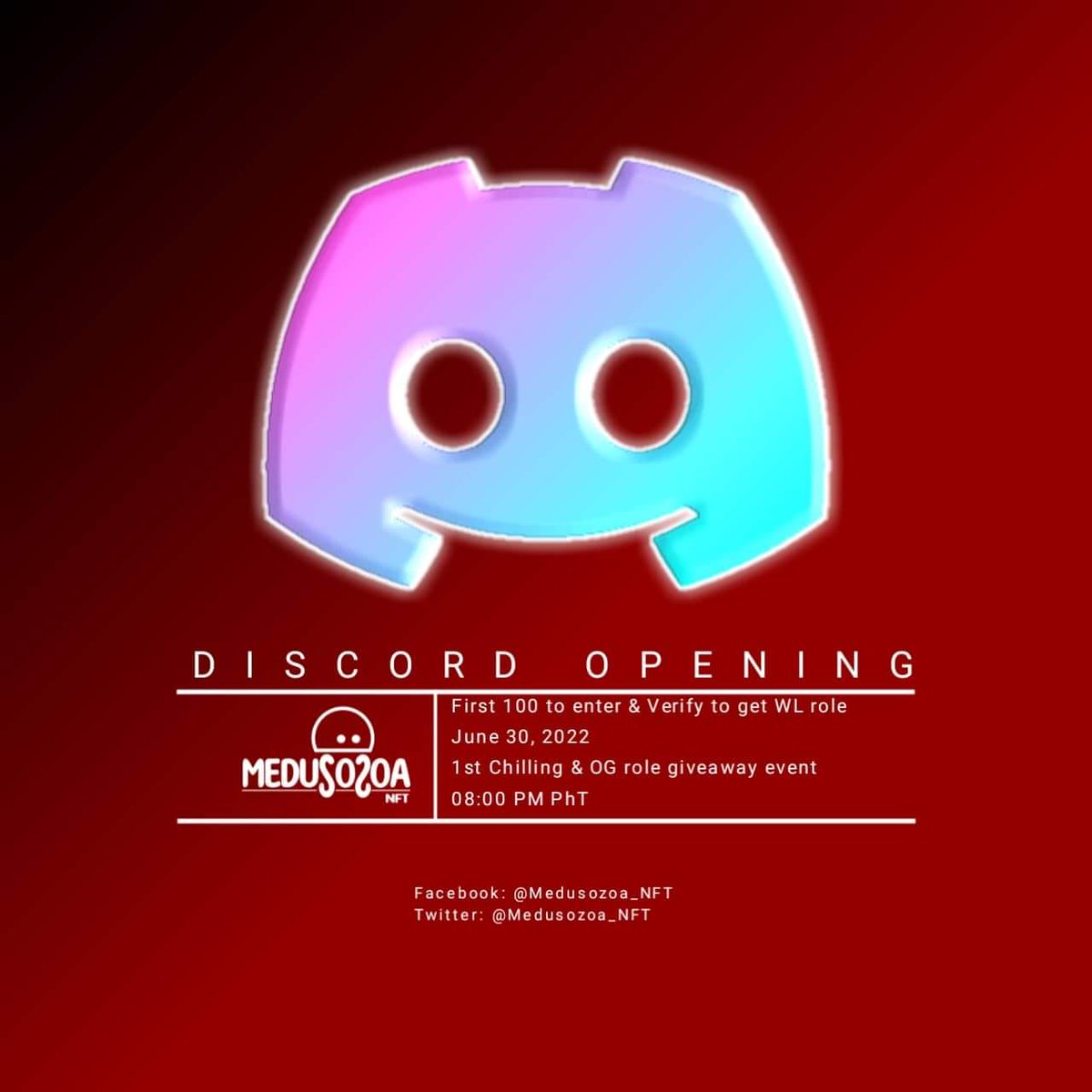 MUDUSOZOA NFT

-fcfs 100 WL spots

✅Follow <a href="/Medusozoa_NFT/">Medusozoa NFT 🇵🇭</a>
✅Retweet
✅Tag 3 Friends

Discord: 
discord.gg/refqtf3N

#NFTCommunity
#NFTWhitelist