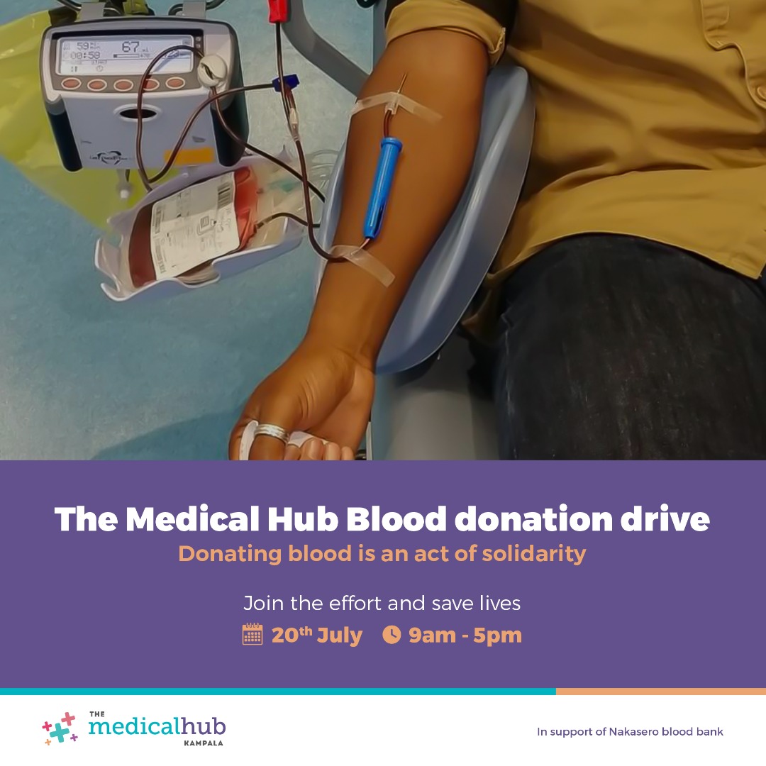 MedicalHubCare's tweet photo. Every drop saves lives. We invite you to our blood donation drive at The Medical Hub Kampala in support of Nakasero blood bank. 
📅 20th July time 🕝 9am to 5pm. https://t.co/S2WKSIFIOc