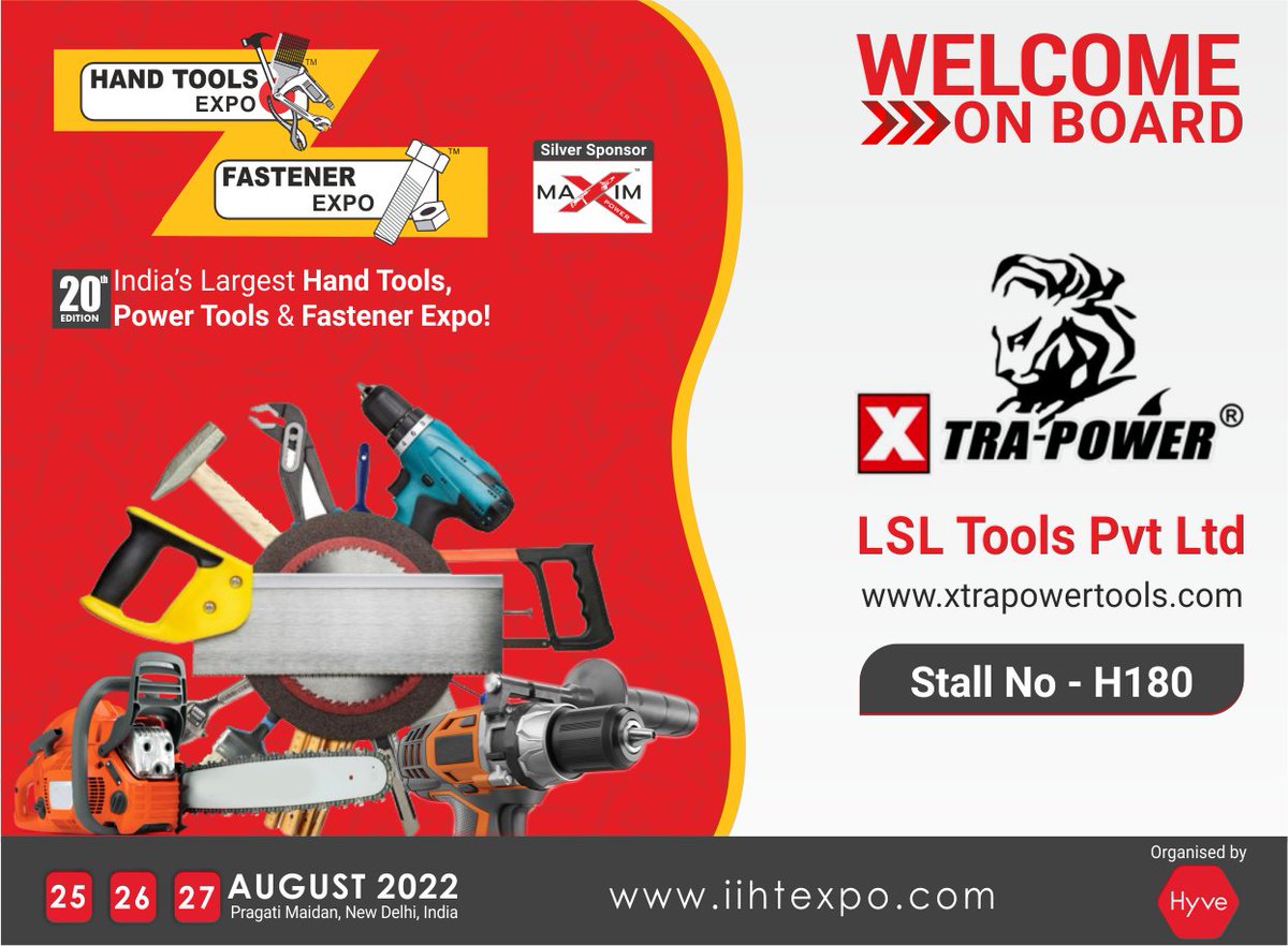 HtfExpo's tweet photo. We are delighted to welcome “XTRA POWER TOOLS” to display their products at 20th Edition of HAND TOOLS AND FASTENER EXPO Stall no. H180 

Date: 25th - 27th August 2022  
Venue: Pragati Maidan Exhibition Center, New Delhi, India. 

For more Info  
contact us at +91 9873949319 https://t.co/IjmemE1U50