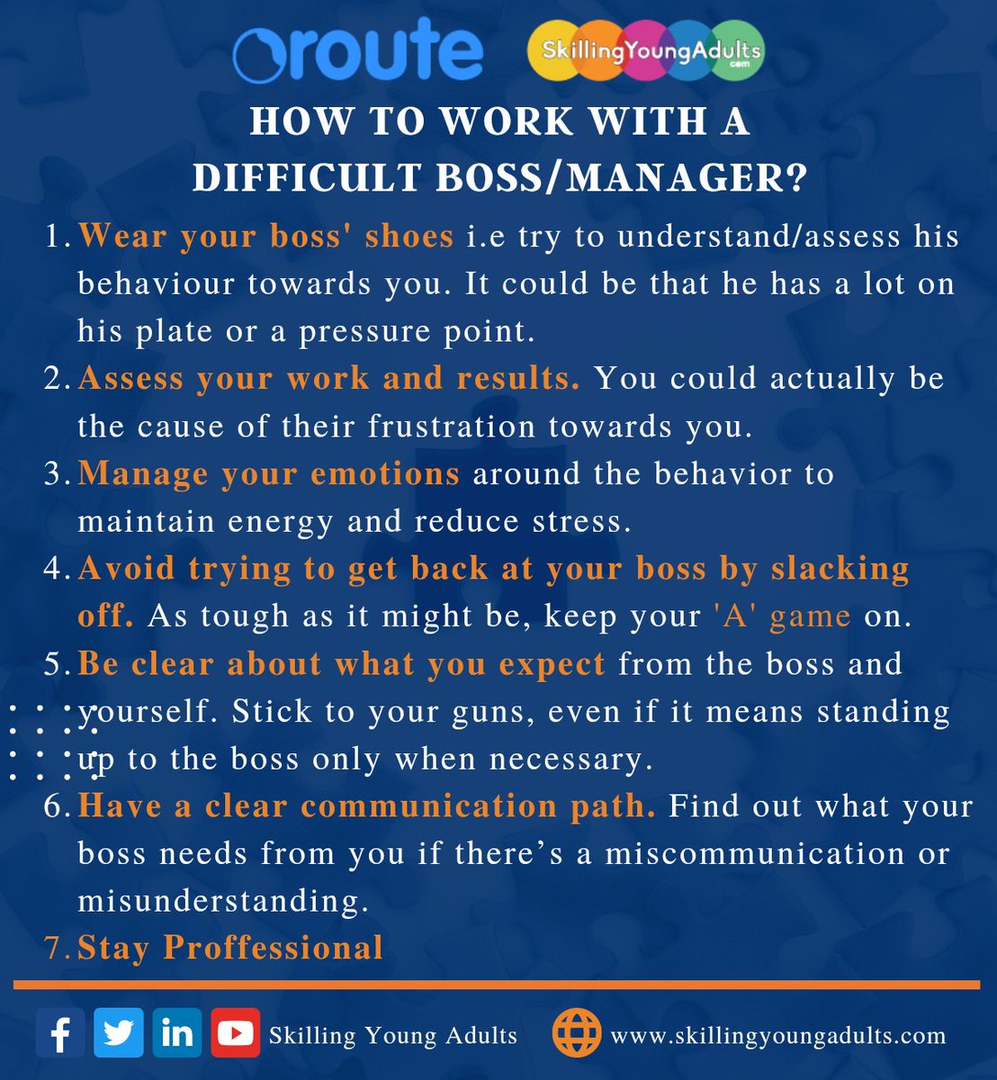 routesoftskills's tweet photo. Some tips on 𝐇𝐨𝐰 𝐭𝐨 𝐖𝐨𝐫𝐤 𝐰𝐢𝐭𝐡 𝐚 𝐃𝐢𝐟𝐟𝐢𝐜𝐮𝐥𝐭 𝐁𝐨𝐬𝐬/𝐌𝐚𝐧𝐚𝐠𝐞𝐫.
#worketiquette #Roundinguptheedges #SkillingYoungAdults #career https://t.co/FduyVinQ6g