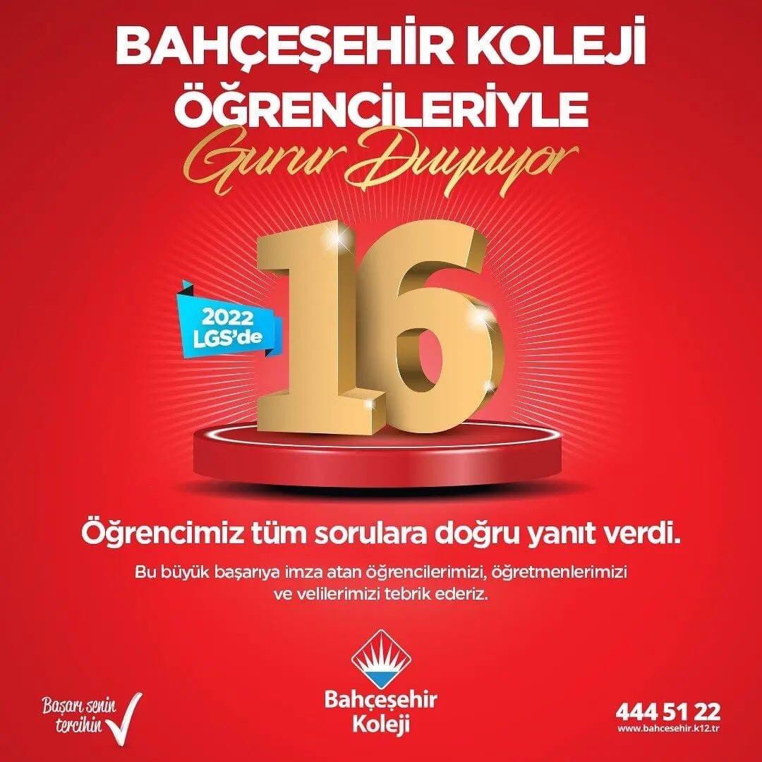 ❤️💙 Bahçeşehir Koleji Öğrencileriyle Gurur Duyuyor! 👏🏼

#lgs2022‘de 16 Birinci Bahçeşehir Kolejinden!

#bahçeşehirkoleji
#LgsdeZirvede
#TürkiyeninGururu