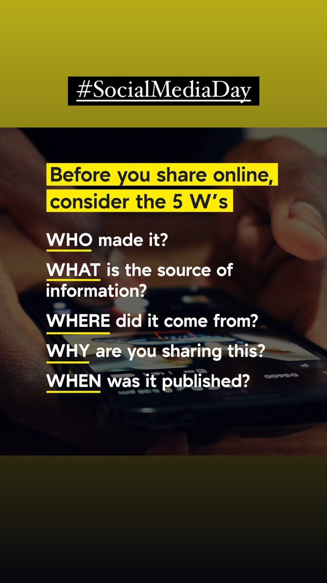 Lies and misinformation spread around the world at the touch of a button.

We can all do our part to stop the spread:

On #SocialMediaDay I encourage you to pause &amp; take time to verify facts before you share something online. 

 #SocialMediaDay