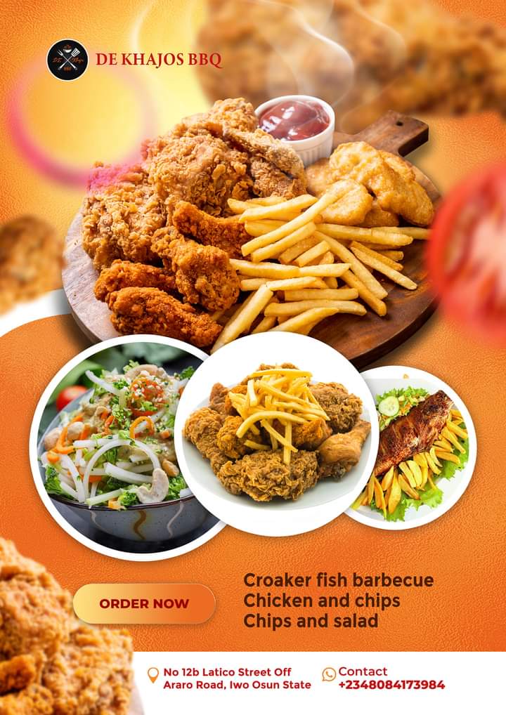 thekhajos's tweet photo. #VibesWithTD #Blesssome1 #TSHP
"DE KHAJOS BBQ" @Dekhajosbbq
* Crocker Fish Barbecue 🐟
* Chicken 🍗 And Chips 🍟
* Chips 🍟 And Salad 🥙
Location: Iwo, Osun State
☎️ +2348084173984
📨 Dekhajosbbq@gmail.com https://t.co/PPL0OXqTbt