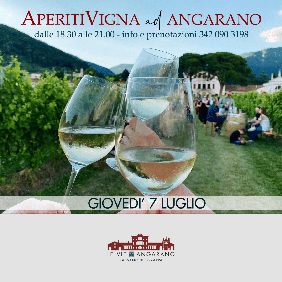 LeVie_Angarano's tweet photo. Voglia di fresco? Rilassarsi sull'erba? Buona compagnia? Ottimo vino? Abbiamo la risposta: #AperitiVigna ad #Angarano! Giovedì #7luglio in #vigneto fronte #VillaAngarano #BassanodelGrappa. Per info e prenotazioni: 342 090 3198 #aperitivo #visitbassano #levieangarano #veneto #vino https://t.co/0XVks2gaz4