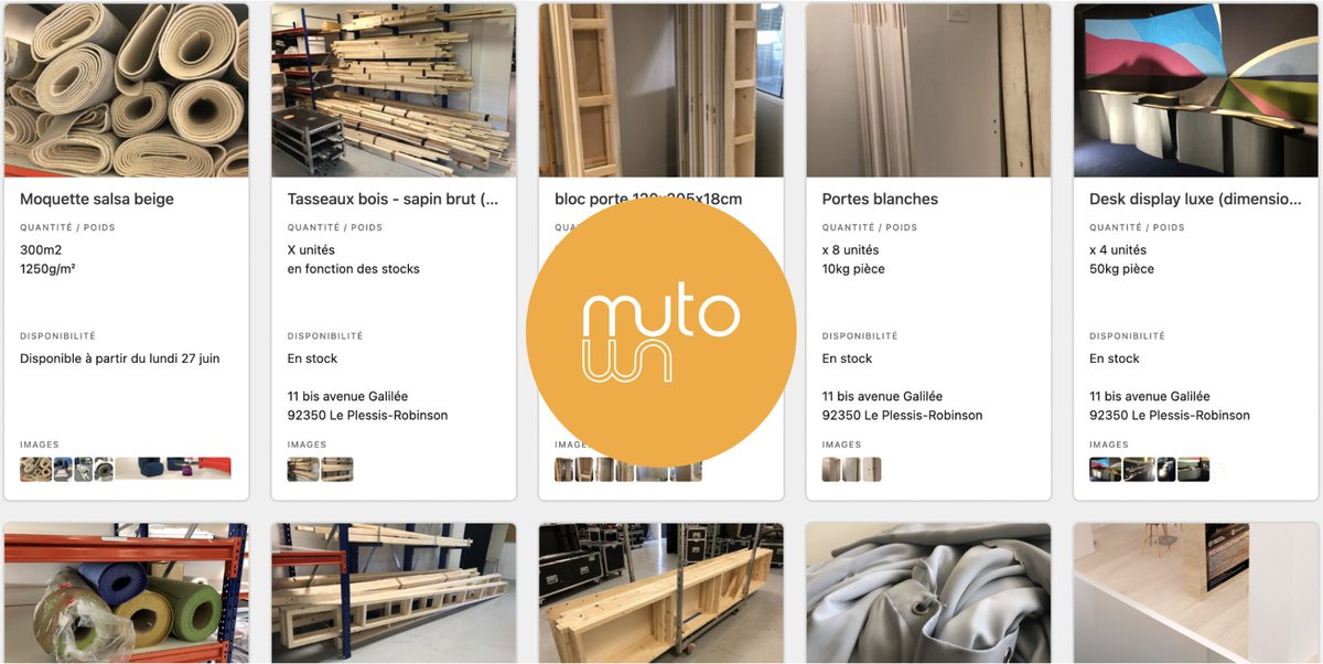 muto_event's tweet photo. Nouvel arrivage de #matériaux ! 👷‍♂️

Bois, moquettes, miroirs, bâches, mobilier design, rideaux... Servez-vous !

👉 https://t.co/y9Lx055cfA

#RSE #evenement #event #communication #ess #economiecirculaire #recyclage #ecoconception #upcycling #revalorisation #tri #innovation https://t.co/7W7k8q63I1