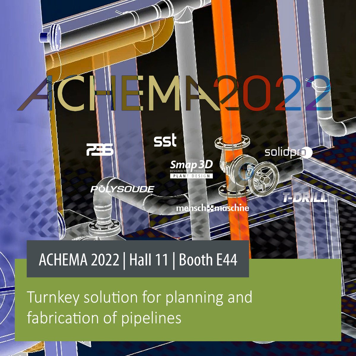 CAD_PlantDesign's tweet image. Get to know our turnkey solution for #pipeline design and fabrication at #ACHEMA2022! At our booth E44 in hall 11, we will present a CAD-integrated software for the planning of pipelines, a powerful #MES and machines for pipe processing and fabrication: bit.ly/3Np6zIh