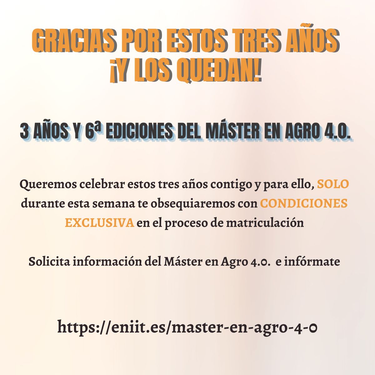 Celebra con nosotros el aniversario del Máster en Agro en Agro 4.0. certificado por <a href="/UCAVILA_/">Universidad Católica de Ávila</a>
➡️ eniit.es/master-en-agro…
Por ser nuestro cumpleaños si solicitas información de este postgrado tendrás el mayor descuento jamás conocido
#AgriculturaDePrecisión #Agricultura #agrotech