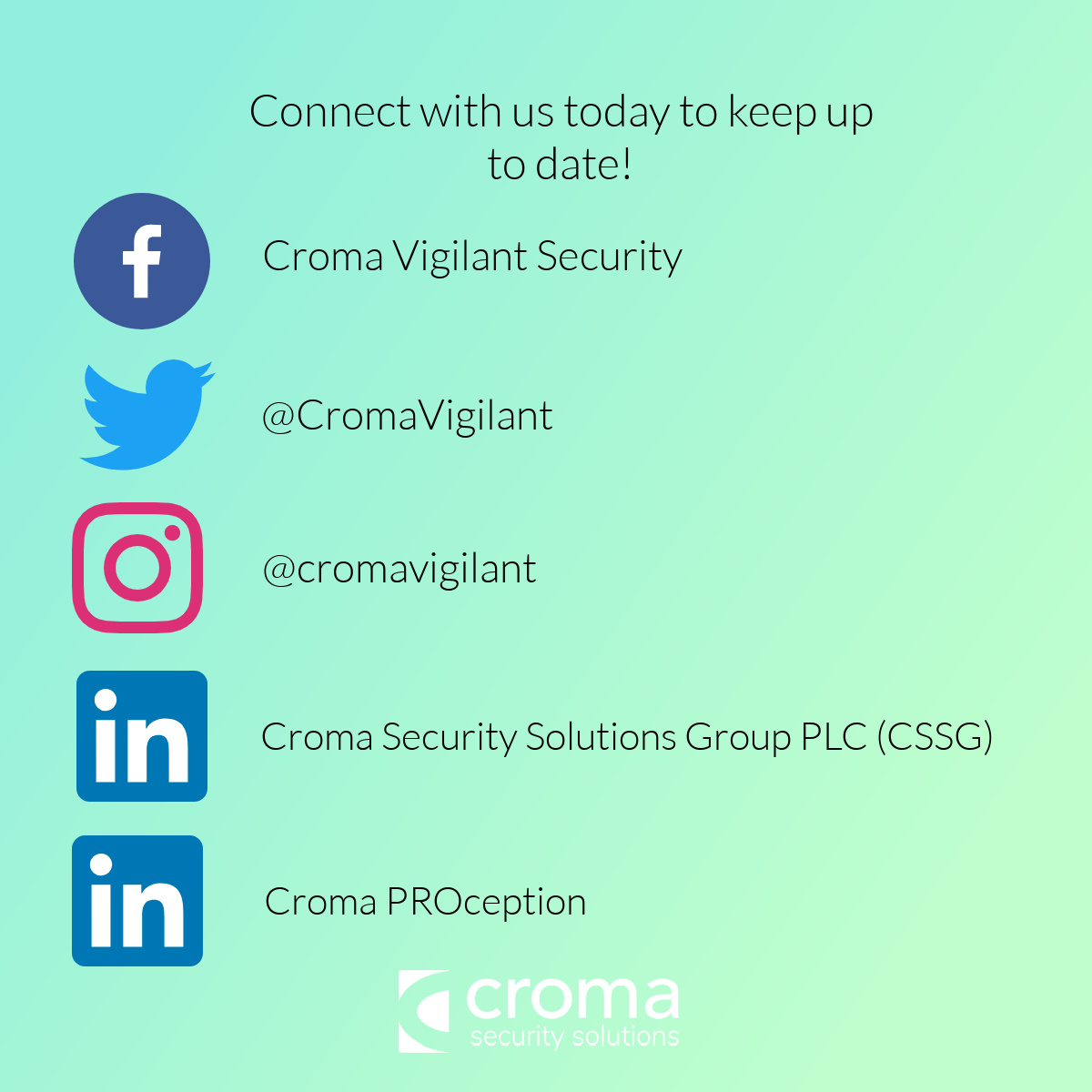 Social Media allows us to connect with anyone in the world instantly. It’s estimated that roughly 1/2 the world uses social media every day. It’s important to us at Croma to keep our clients up to date with our innovations and events! 
 
#SocialMediaDay #Networking #SocialMedia
