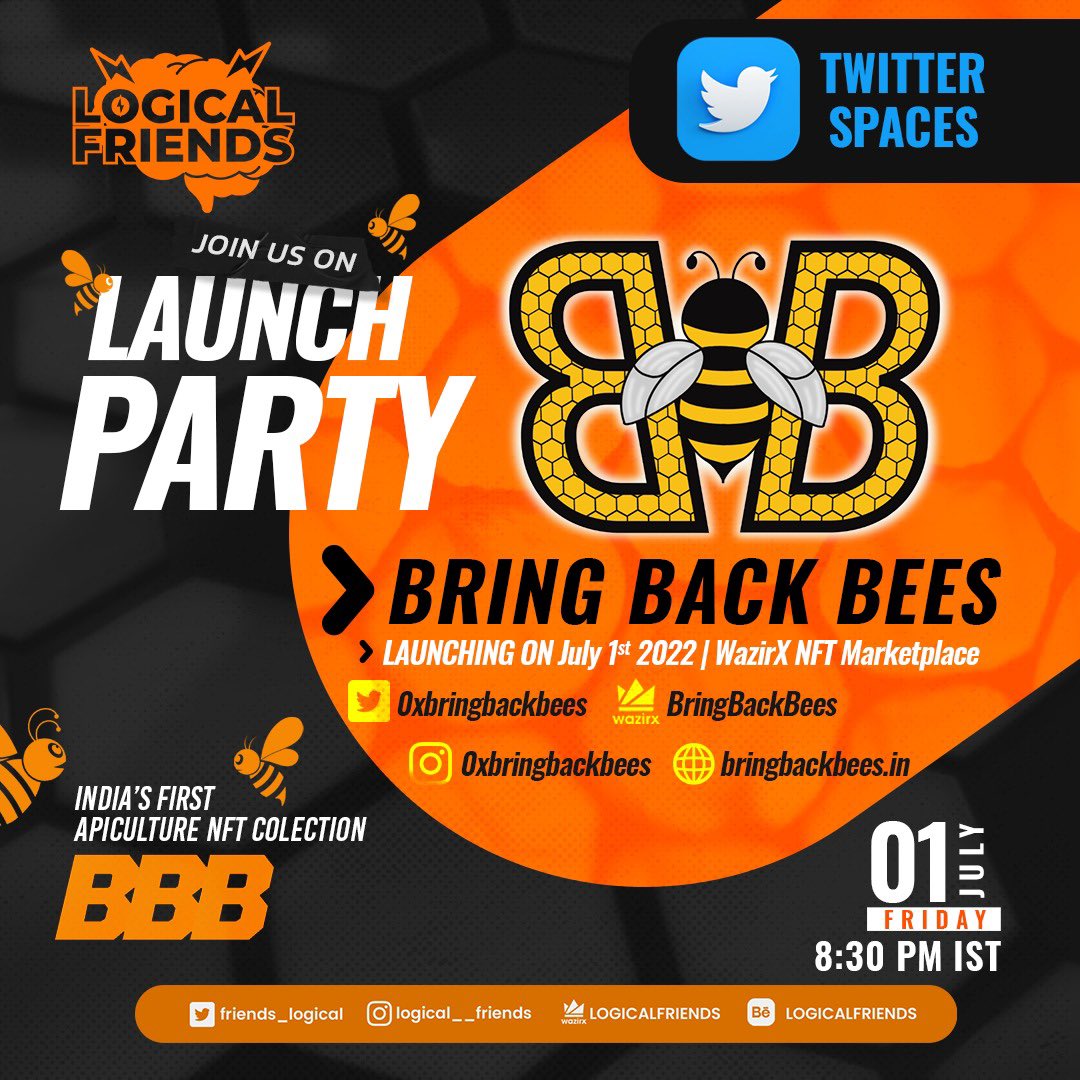 LOGICAL FRIENDS (@friends_logical) on Twitter photo Habibi buy one BBB & Join the swarm. Celebrating the Lauch of Bring Back Bees NFT on <a href="/WazirXNFT/">WazirX NFT Marketplace</a> 🐝 You never know it might turn into a Sold Out Party too ♥️ Stay tuned and dont miss it 🎉
x.com/i/spaces/1LyxB… Habibi buy one BBB & Join the swarm. Celebrating the Lauch of Bring Back Bees NFT on <a href="/WazirXNFT/">WazirX NFT Marketplace</a> 🐝 You never know it might turn into a Sold Out Party too ♥️ Stay tuned and dont miss it 🎉
x.com/i/spaces/1LyxB…