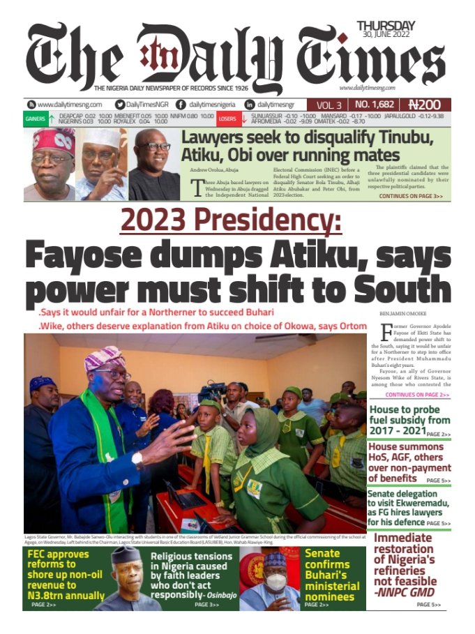 DailyTimesNGR's tweet photo. #Headlines on #DailytimedNGR https://t.co/kMdKFD2YZ6