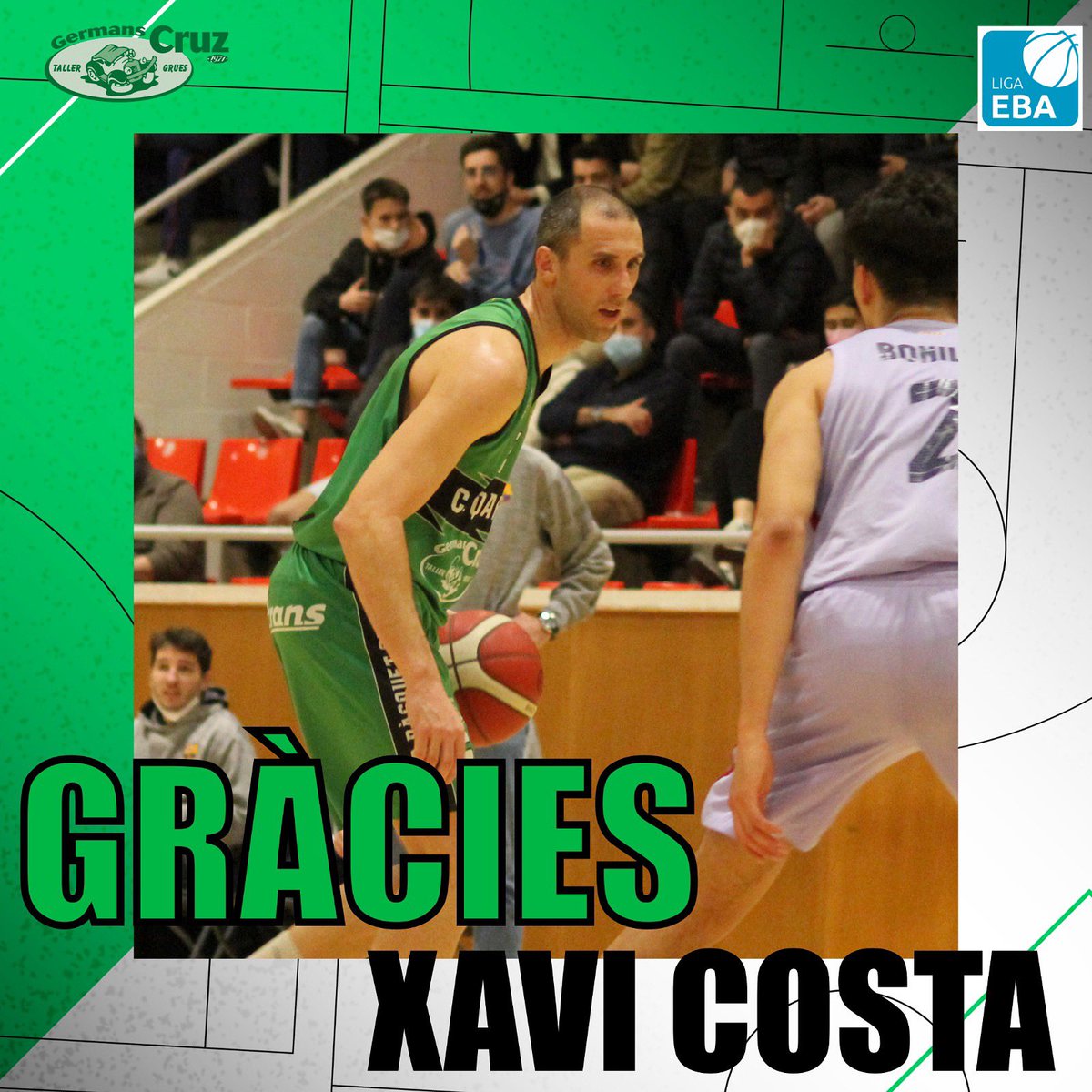 QuartCB's tweet photo. 🟢⚪️ GRÀCIES @xcostinha ⚪️🟢

Portava des de nosaltres des de 2019, i aquesta temporada ha decidit penjar les vambes del bàsquet semiprofessional. 

Molta sort i molts èxits🎉 https://t.co/vOgDp4llU9