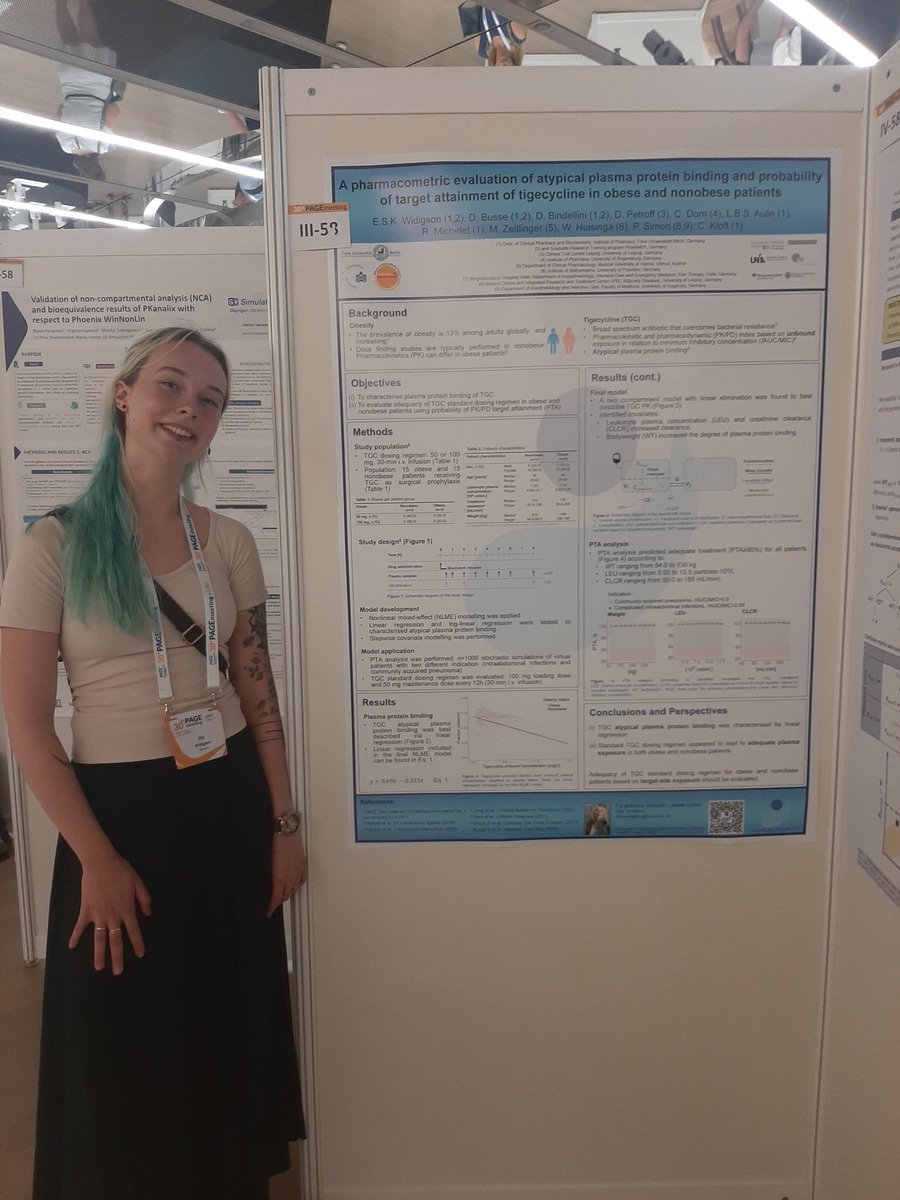 Ella Widigson is presenting her poster on #tigecycline therapy in obese and non-obese during the current poster session at #PAGE2022 #PMX #modelling #cpb_kloft