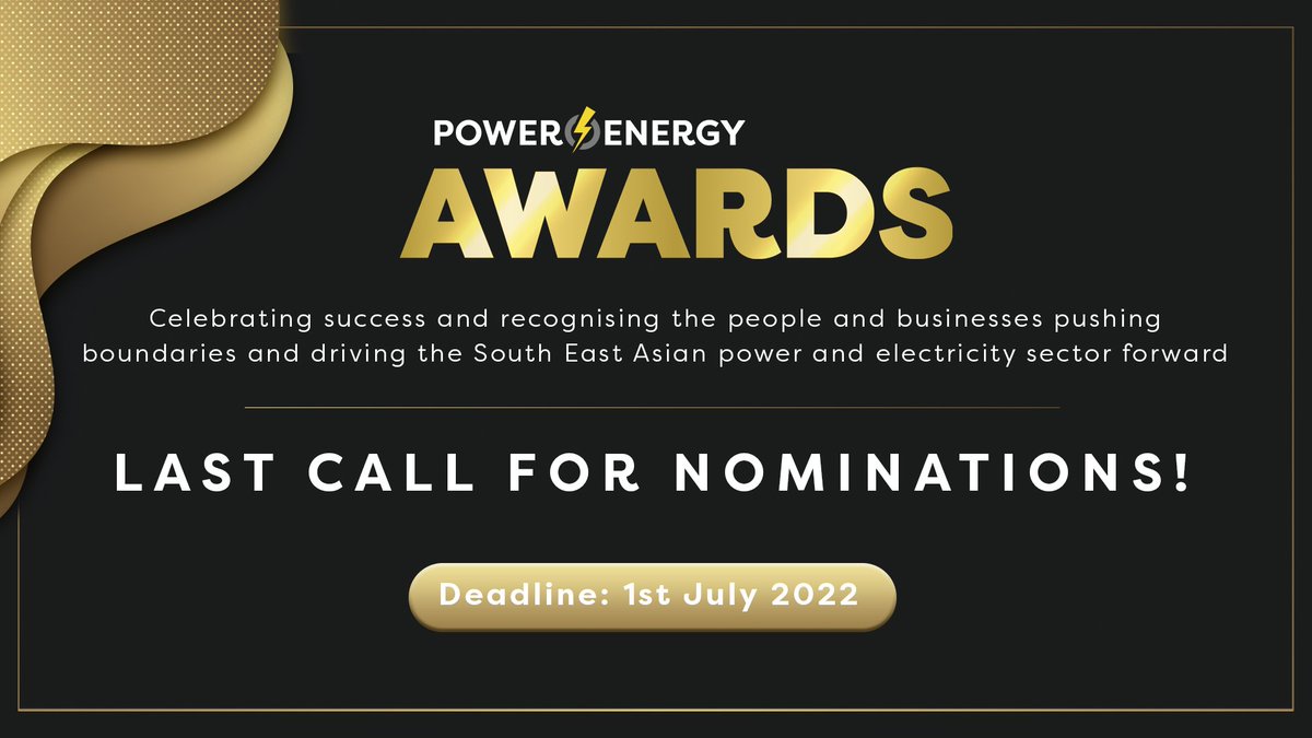 ⏰ Last call for nominations for Power &amp; Energy Awards! Don't pass up the chance to honor your business or others for their innovation and creativity in developing Southeast Asia's power and electricity sector.
 
👉 Nominate Now: bit.ly/3u5DPx6

#EnlitAsia2022