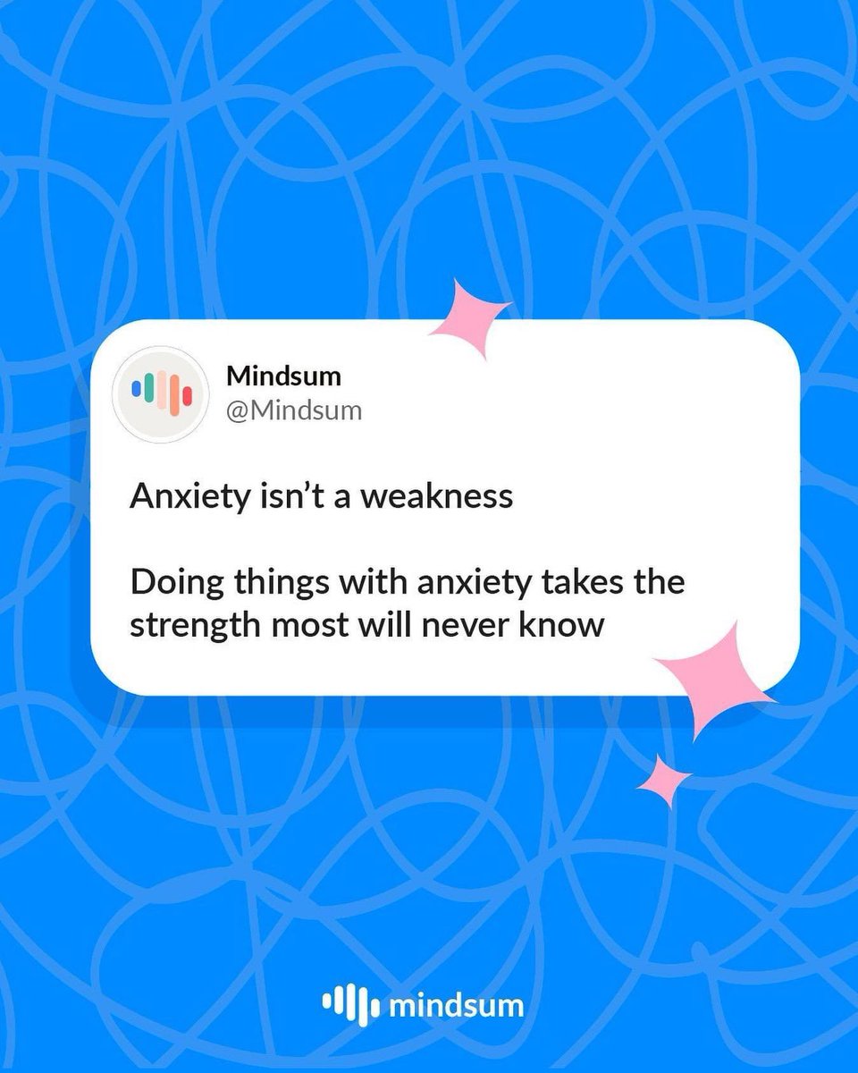 MindsumOrg's tweet photo. Anxiety is not a weakness.
#mindsum #anxiety #weakness #MentalHealthMatters #strength #mentalhealth #thingsilike #Mindset https://t.co/9Ntctu9Flh
