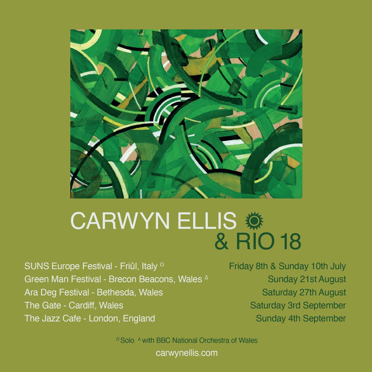 colorama_sound's tweet photo. ☀️Carwyn Ellis &amp; Rio 18 Dates!☀️

8+10 July - SUNS Festival, Udine
21 August - Green Man Festival
27 August - Ara Deg, Bethesda
3 Sept - The Gate, Cardiff
4 Sept - Jazz Cafe, London

Thanks so much to @GilletteM for the special poster art 💚

More info: https://t.co/FYcGCt71tE https://t.co/NN5fqpqpGB