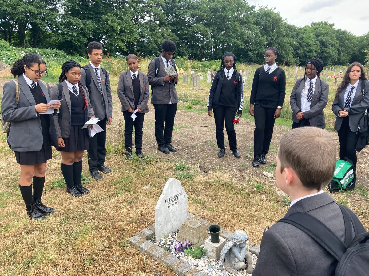Eastlea Community School (@eastleaschool) on Twitter photo Year 9 have been reading <a href="/HallieRubenhold/">Hallie Rubenhold</a> book 'The Five' to challenge the historical narrative about the Jack the Ripper story and to delve into the lives of the 5 women who were the victims. Today, 9A went to pay their respects to one victim called Elizabeth Stride. Year 9 have been reading <a href="/HallieRubenhold/">Hallie Rubenhold</a> book 'The Five' to challenge the historical narrative about the Jack the Ripper story and to delve into the lives of the 5 women who were the victims. Today, 9A went to pay their respects to one victim called Elizabeth Stride.